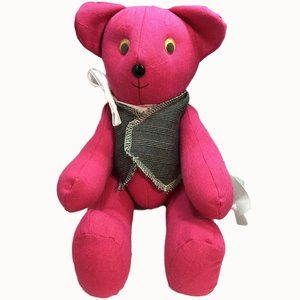 Handmade Virginia Bundy Teddy Bear Pink 14" Cloth Jointed Arms Legs w/ Vest Tags